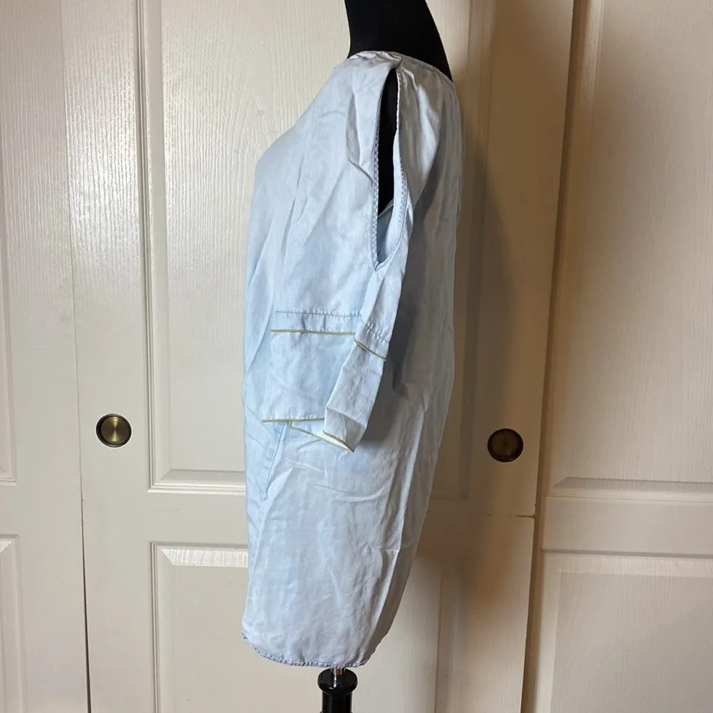 Glam LIGHT BLUE OPEN SLEEVE BOHO WESTERN SHIFT DRESS - Image 3