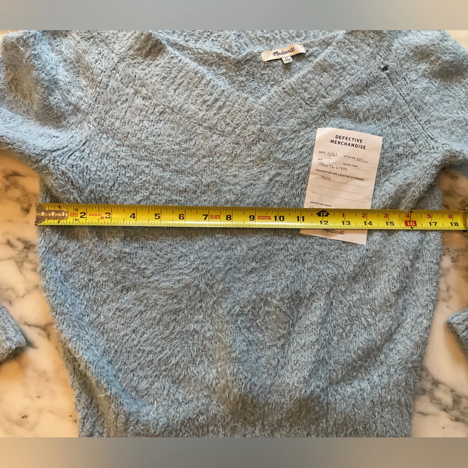 NWOT Madewell Double V-Neck Italian Knit Sweater in City Blue Sz XS Small Hole - Image 8