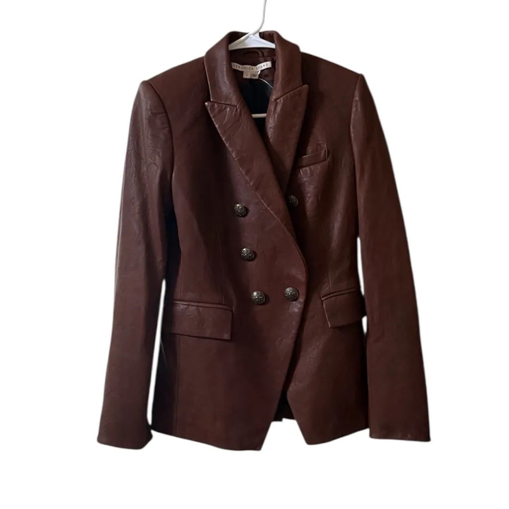 VERONICA BEARD Miller Lamb Leather Dickey Jacket in Brown Sz 2 - Image 4