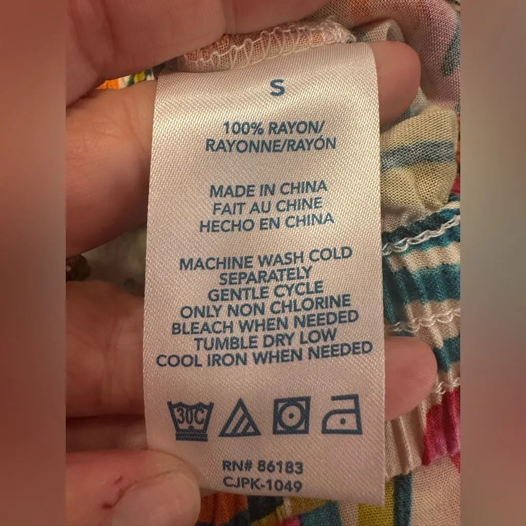 Women's Caribbean Joe Wide Leg Pants S White Multicolor Tropical Print Pink - Image 5