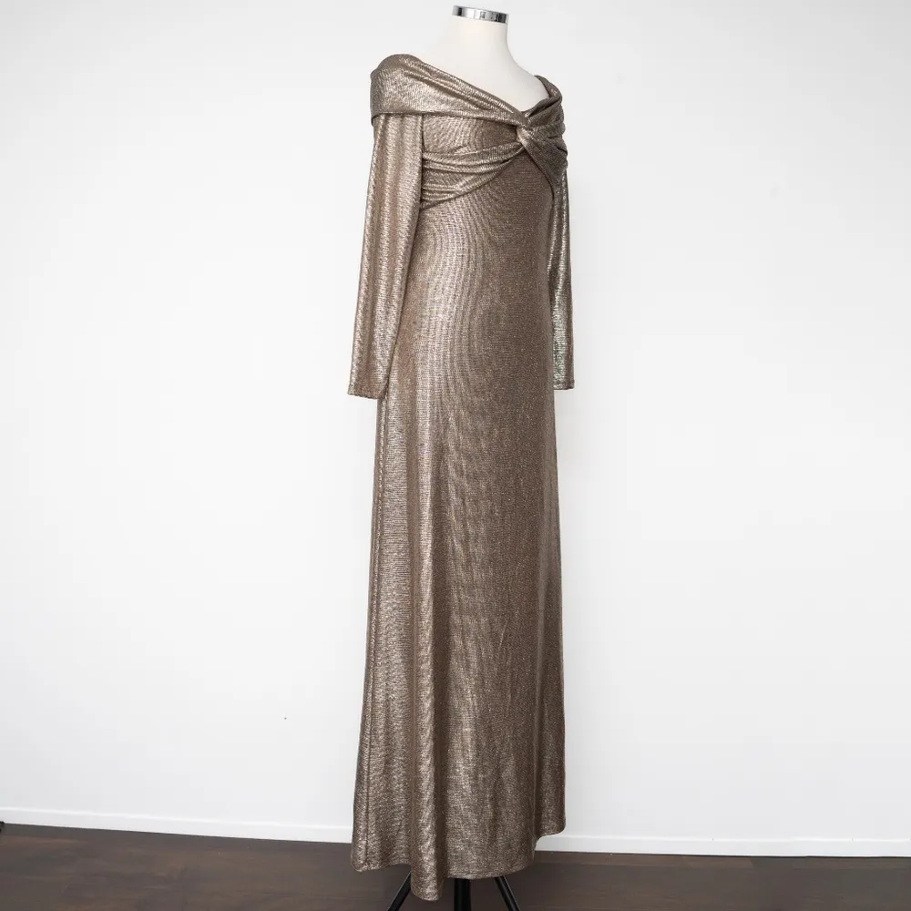 Lauren Ralph Lauren Metallic Gold Evening Gown • Off-Shoulder, Size 10 NWT - Image 12