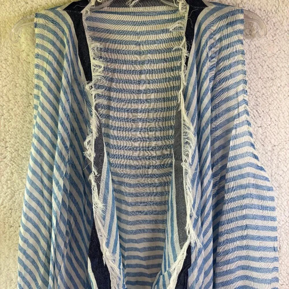 Randi & Will Long Open Cardigan Blue & White Stripe Women's One Size Sleeveless - Image 3
