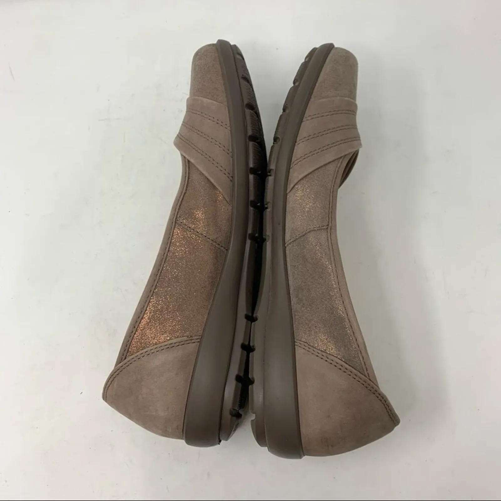 Hotter Natasha Slip On Ballerina Flat Crossover Detail Metallic Taupe Leather Tan Size undefined - Image 5