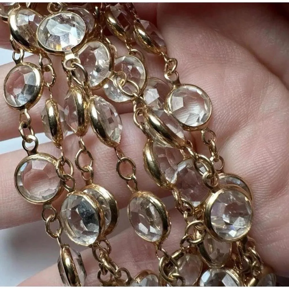 Swarovski Swan Signed - Clear Faceted Crystal Gold Tone Necklace 36 Inch - Image 5