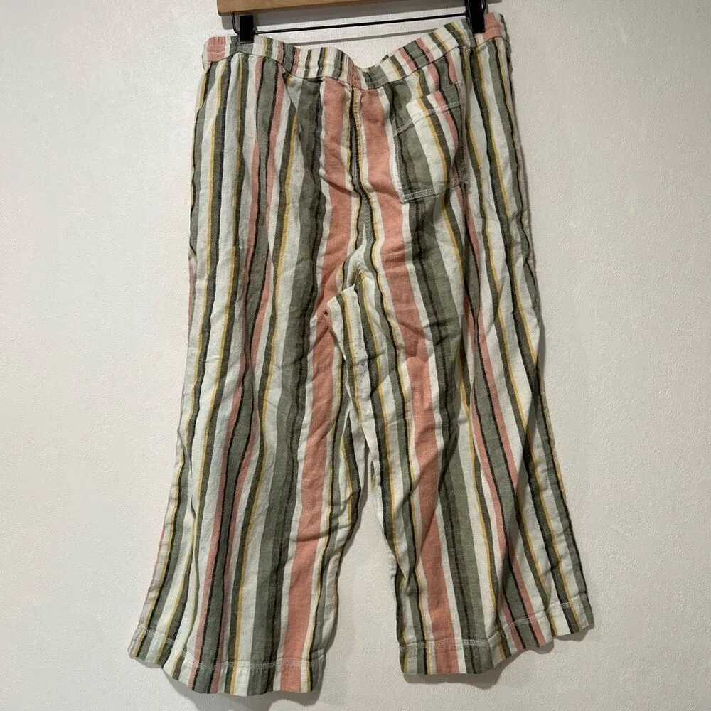 Beach Lunch Lounge Womens Pants Size L Stripe Linen Crop Wide Leg - Image 2