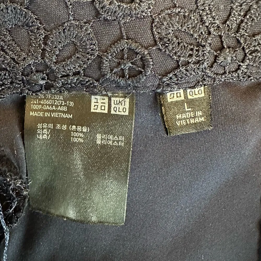 Uniqlo Navy Blue Floral Lace Pencil Skirt Lined Size Large - Image 7