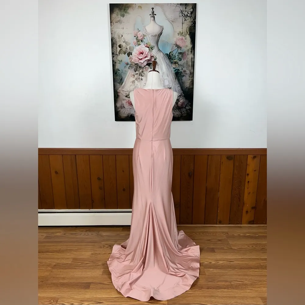 Elegant New Dessy Collection Cynthia & Sahar Stretch Satin Gown! Pink Size L - Image 4