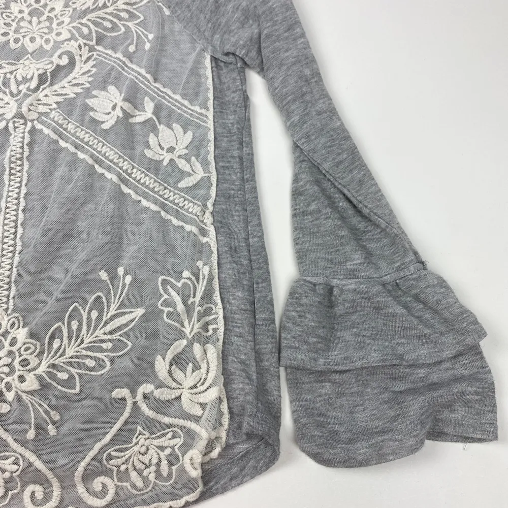 Altard State Gray Lace Detail Top with Bell Sleeves S - Image 7