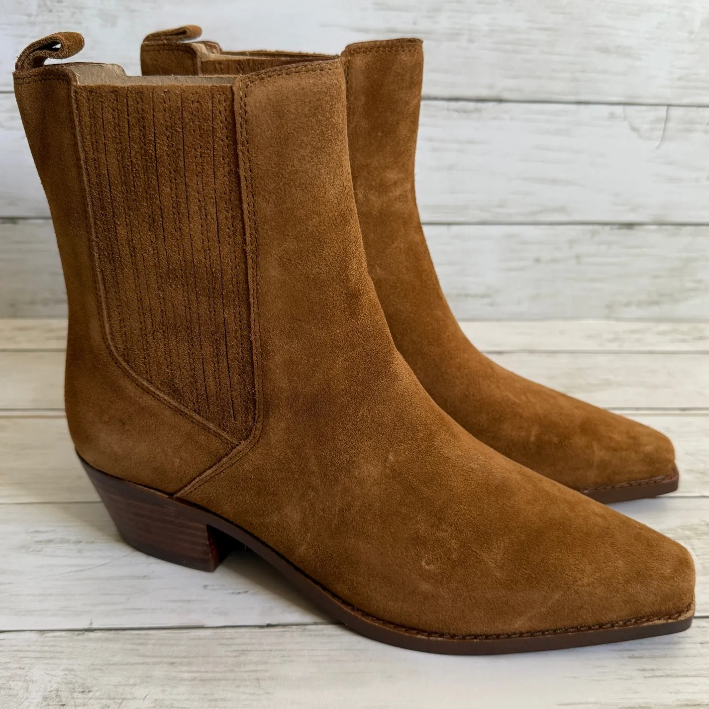 NEW Madewell Sz 9.5 The Ingrid Chelsea Boot Suede NX772 Western Tan Dried Acorn - Image 3