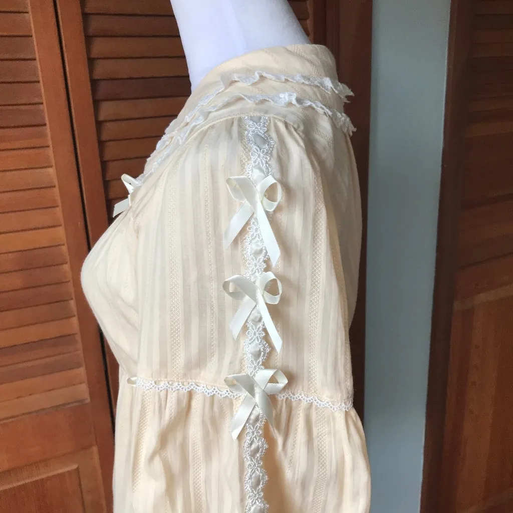 Victorian Gothic Lolita Tea Stain Balloon Sleeve Round Collar Shirt Top M Tan Size M - Image 7