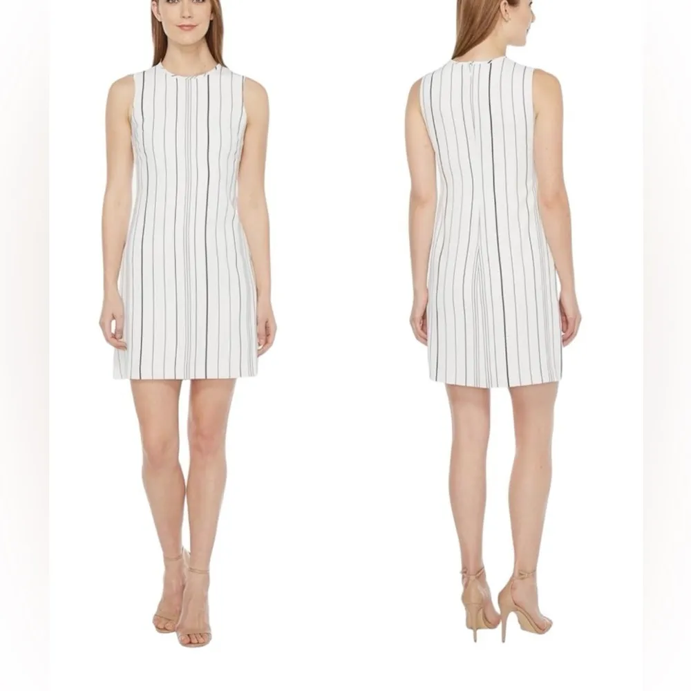 Calvin Klein Crew Neck Sleeveless Women's Shift Dress White Stripes Size 8 - Image 2