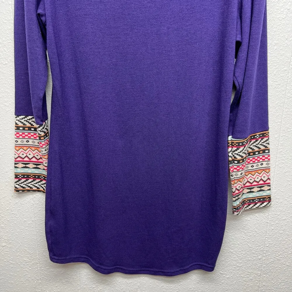 Styleword Tunic Sweater Dress Womens Medium Bohemian Loungewear Relaxed Pullover Purple - Image 8