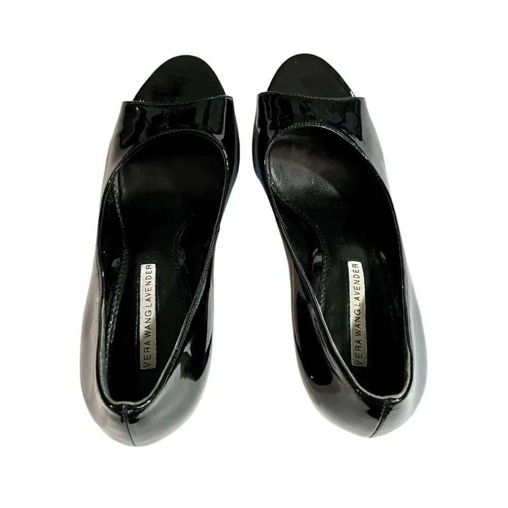 Lavender Open Toe Leather Heel Pumps - Image 3