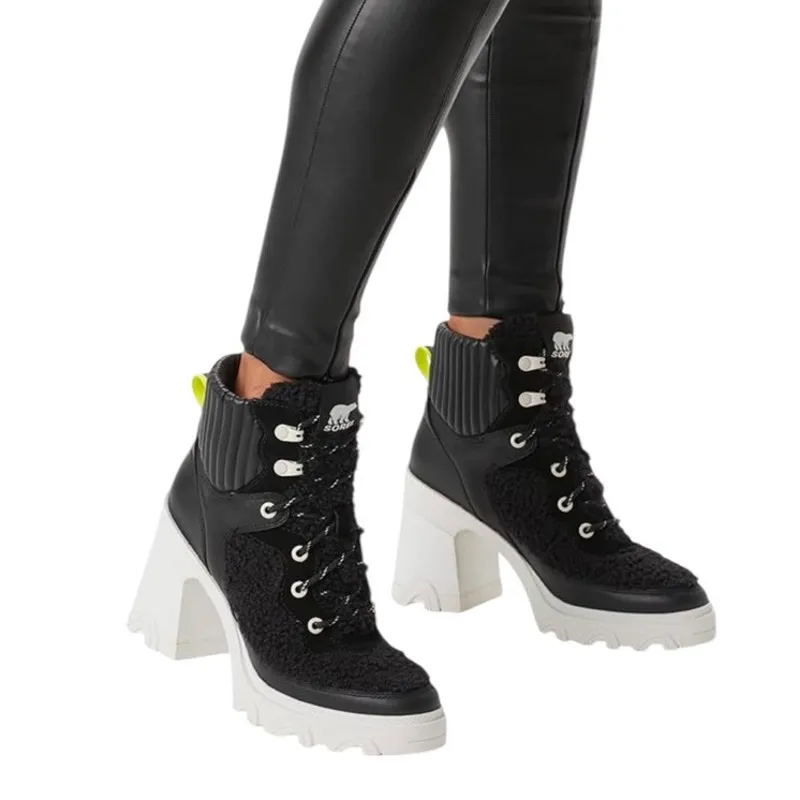Sorel Womens Size 6.5 Waterproof Brex Heel Boots Black White Lace Up 4" NWT - Image 2