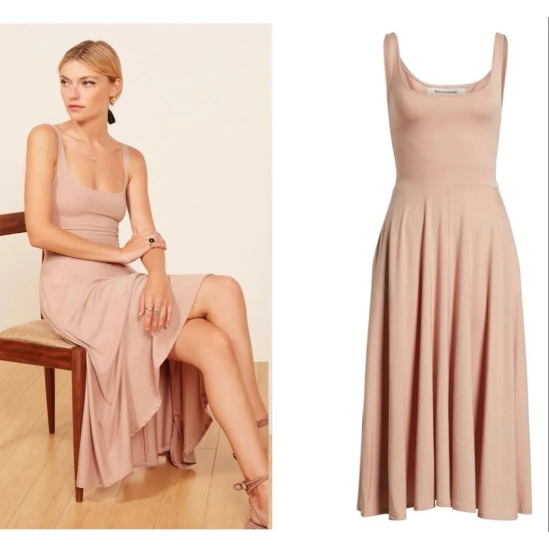 Reformation Rou Dress XL Blush Pink Midi Tank Fit Flare Sustainable NWT - Image 2