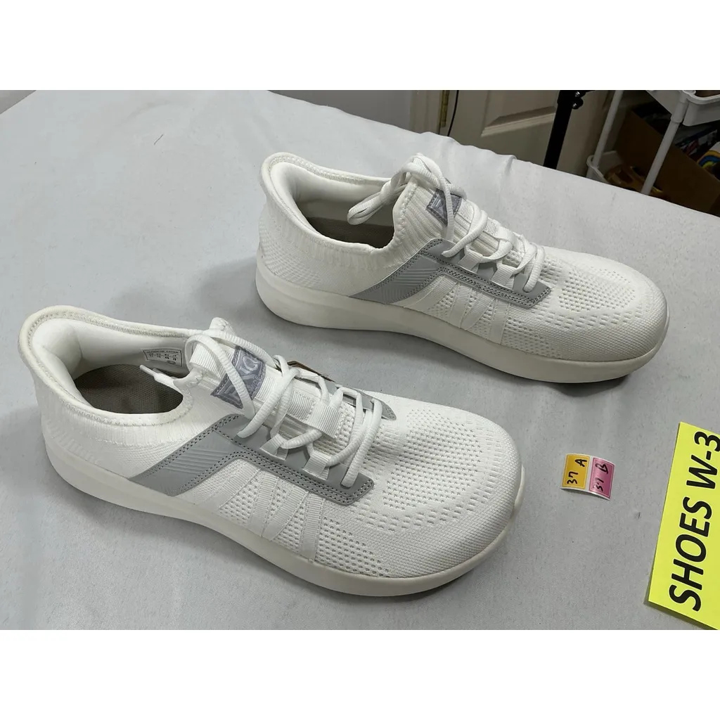 Men’s NWT BNQ Wide Breathable Lace Up Non Slip Sneakers Us 11 White Gray Mesh - Image 2