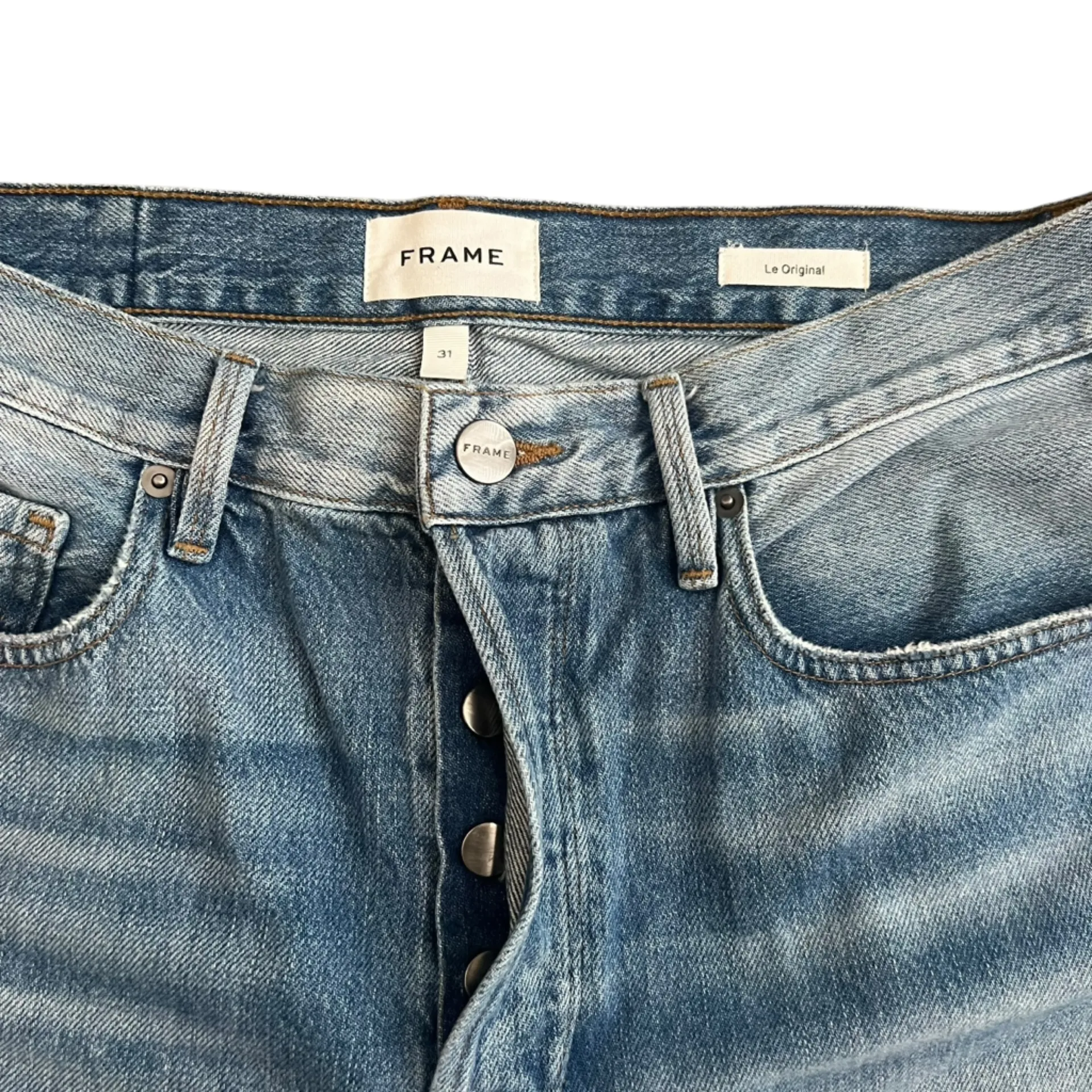 Frame Women’s Le Original Patched Straight Button Fly Blue Haver Wash Jeans 31 - Image 4