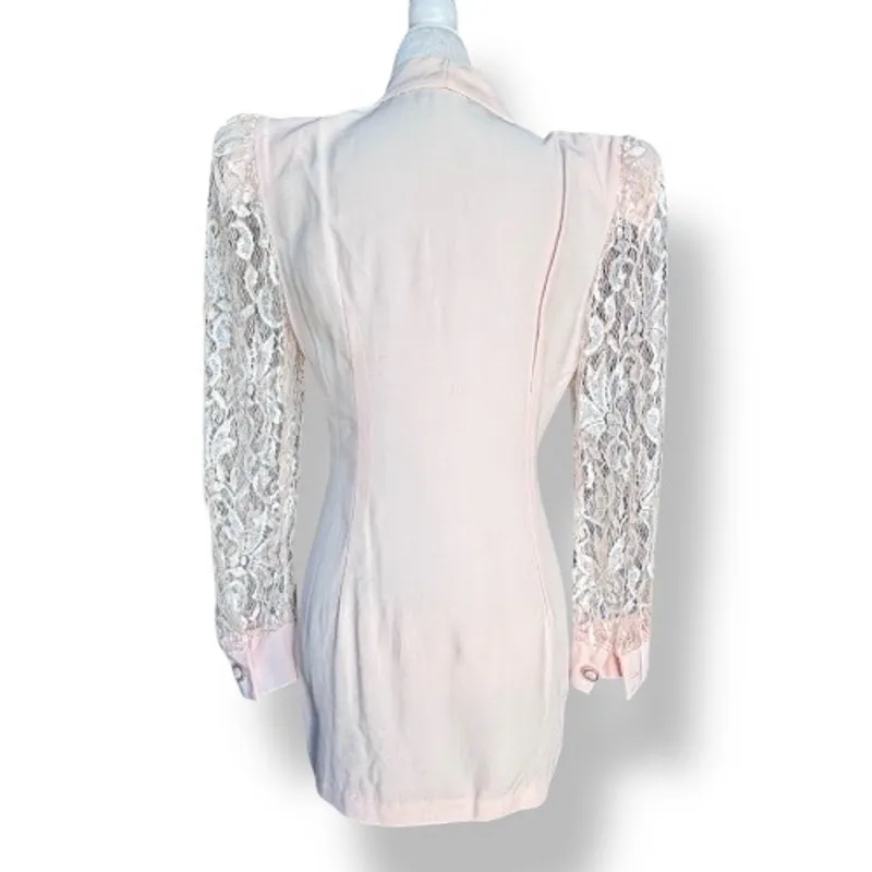 Vintage All That Jazz Deadstock Pastel Pink Lace Sleeve Blazer Made USA Romantic Size XS - Image 3