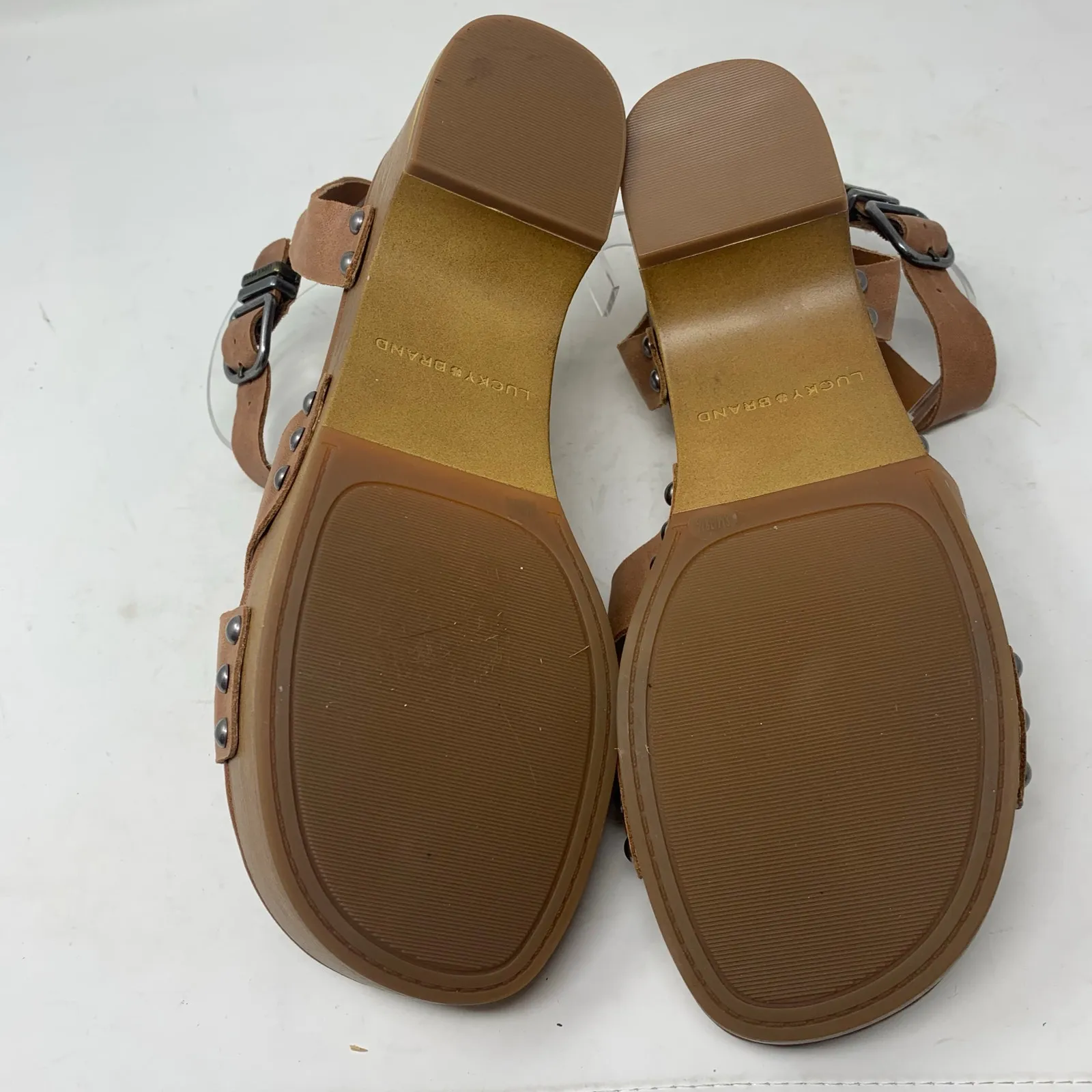 Lucky Brand Famla Size 8 Brown Leather Slingback Platform Sandal Chunky - Image 4