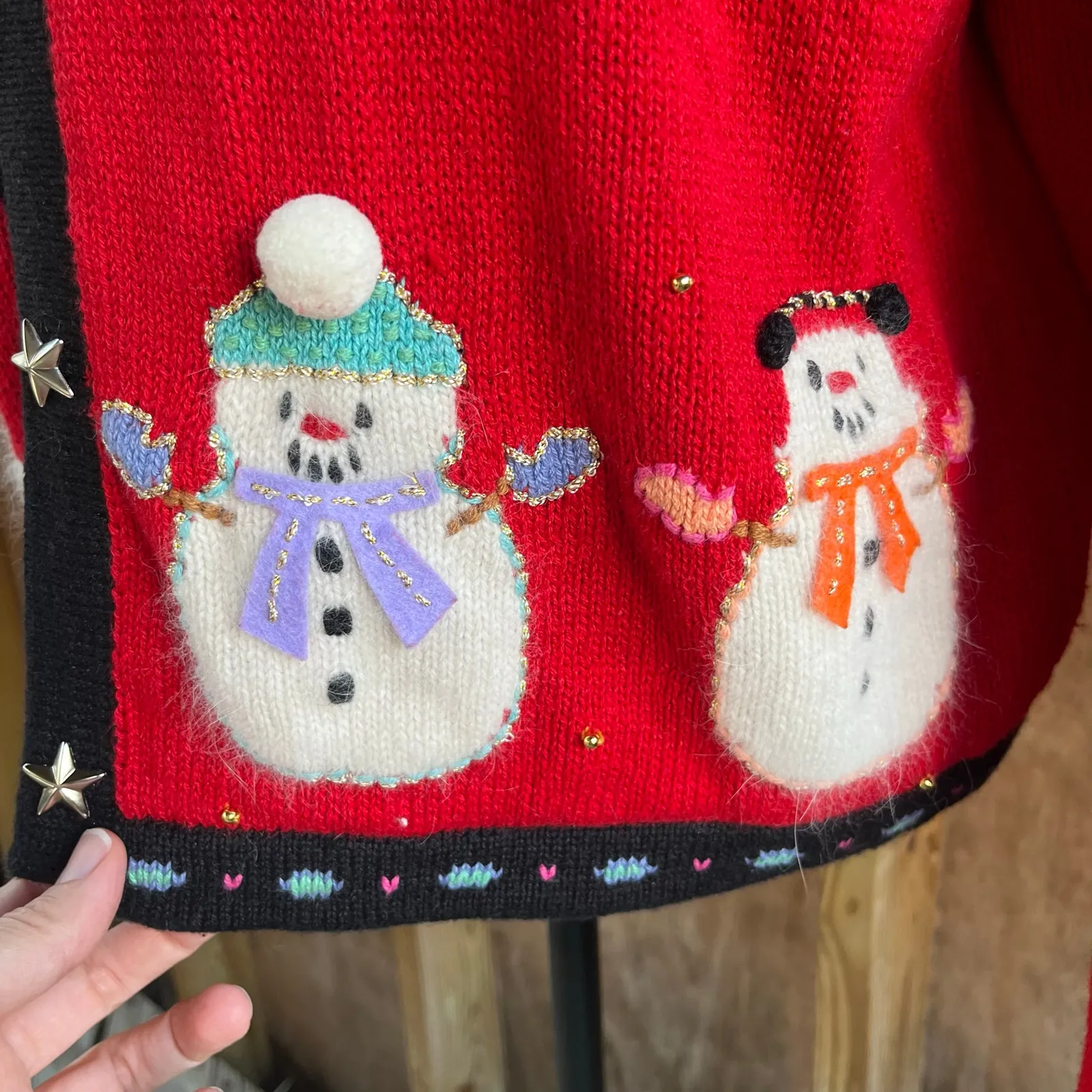 Karen Scott Women's Vintage Red Snowman Holiday Cardigan Sweater Size L - Image 5