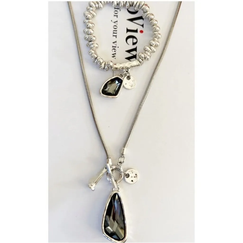 Silver 36" Long Faced Cristal Sweater
Necklace Black - Image 3