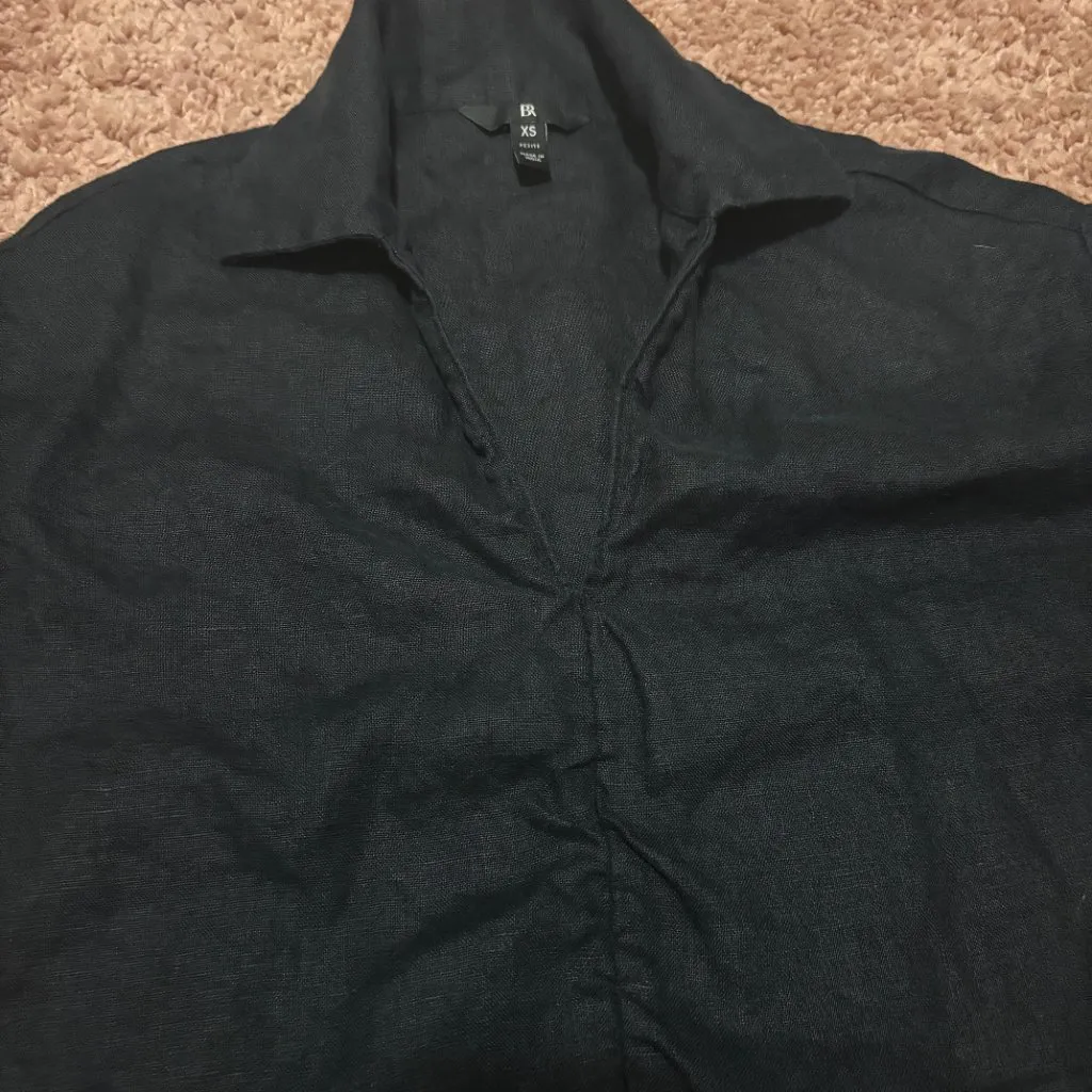 Banana Republic Womens XS Petite Black Cropped 100%Linen Top Quarter Sleeve Boho - Image 7