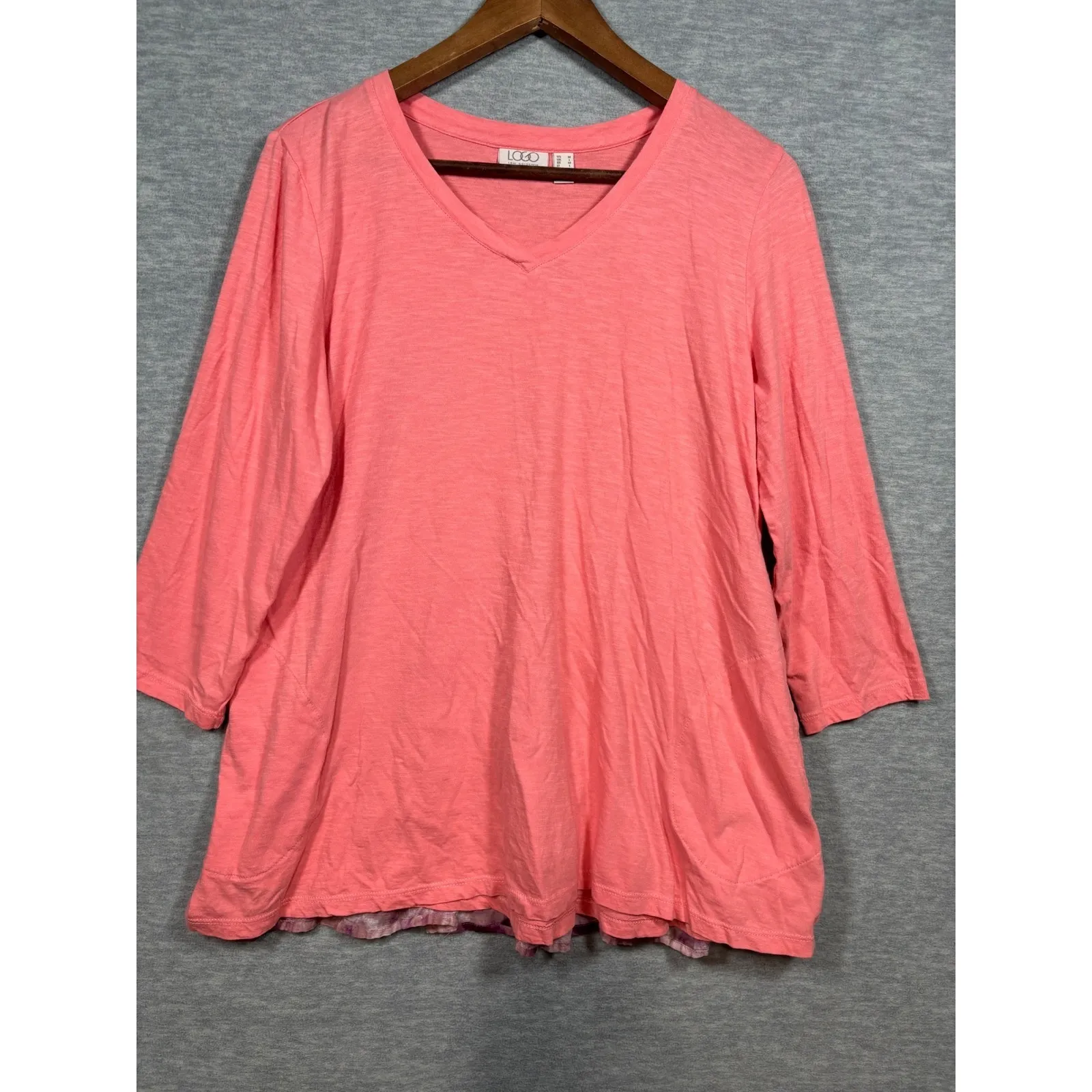 LOGO Lori Goldstein Coral Top Womens M 3/4 Sleeve Tie Dye Ruffle Back - Image 3