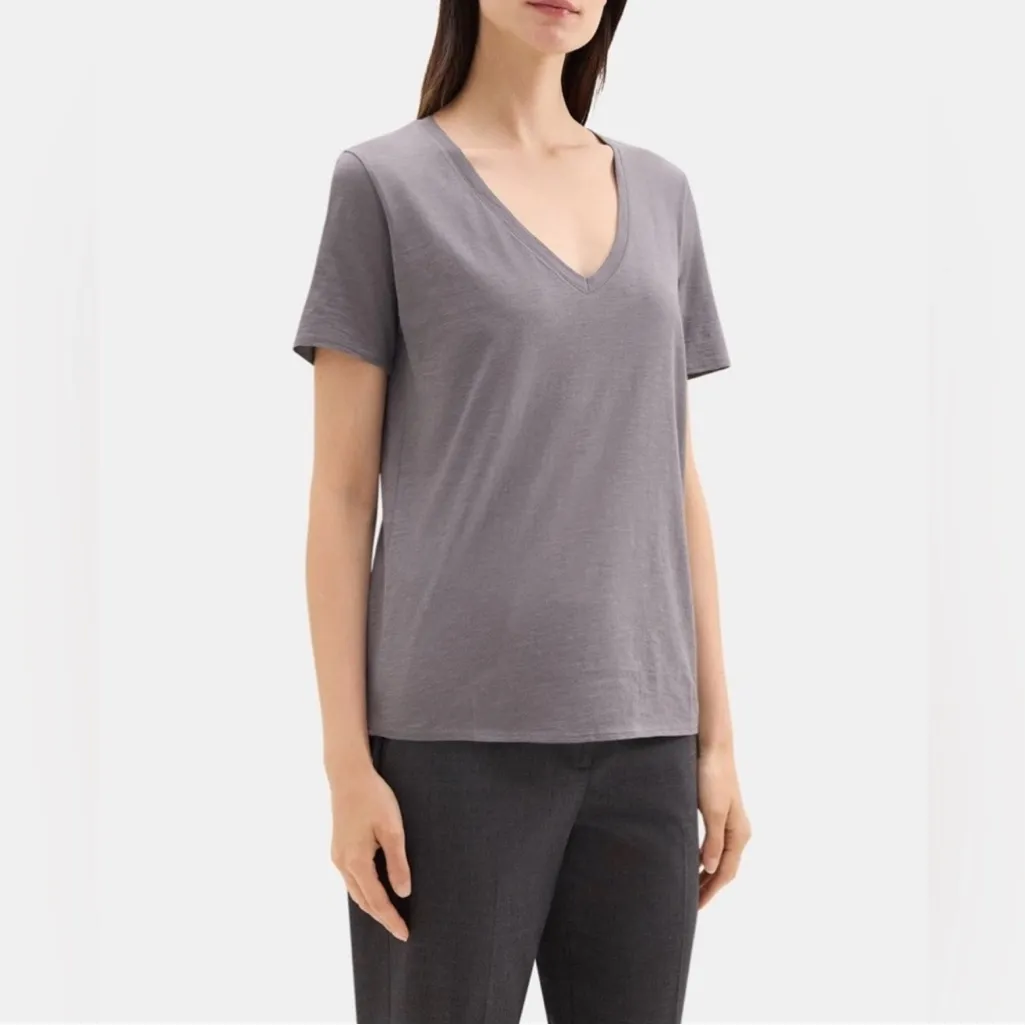 Theory Dayne B Steel Atmos Light V-Neck Women's Top Gray - Image 2