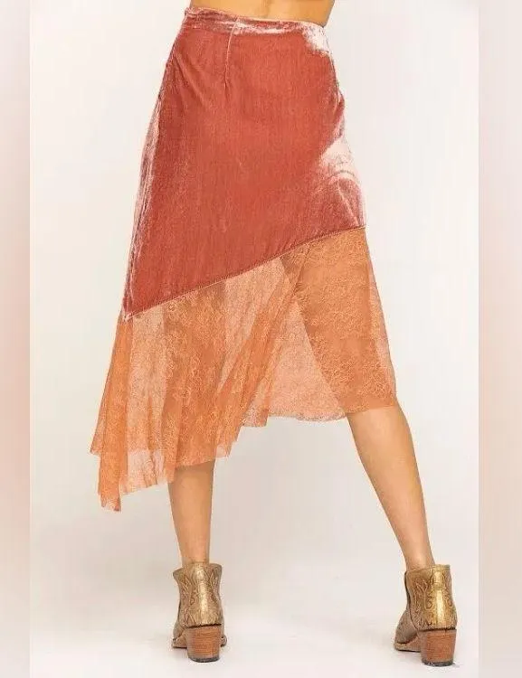 FREE PEOPLE Rose Lacey Midi Skirt Canyon Arroyo Pink Boho Lace Size 10 - Image 3