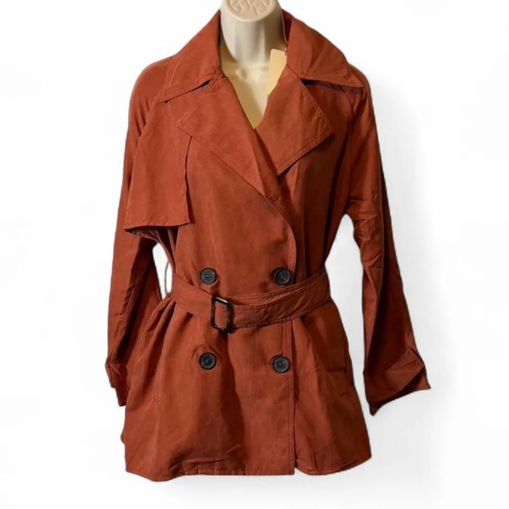 Faux Suede‎ Double Breasted Trench Coat - Image 2