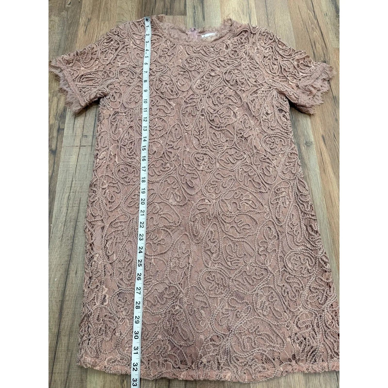 NWT Loveriche Lace Textured Shift Dress Blush Pink Short Sleeve‎ Women's L - Image 7