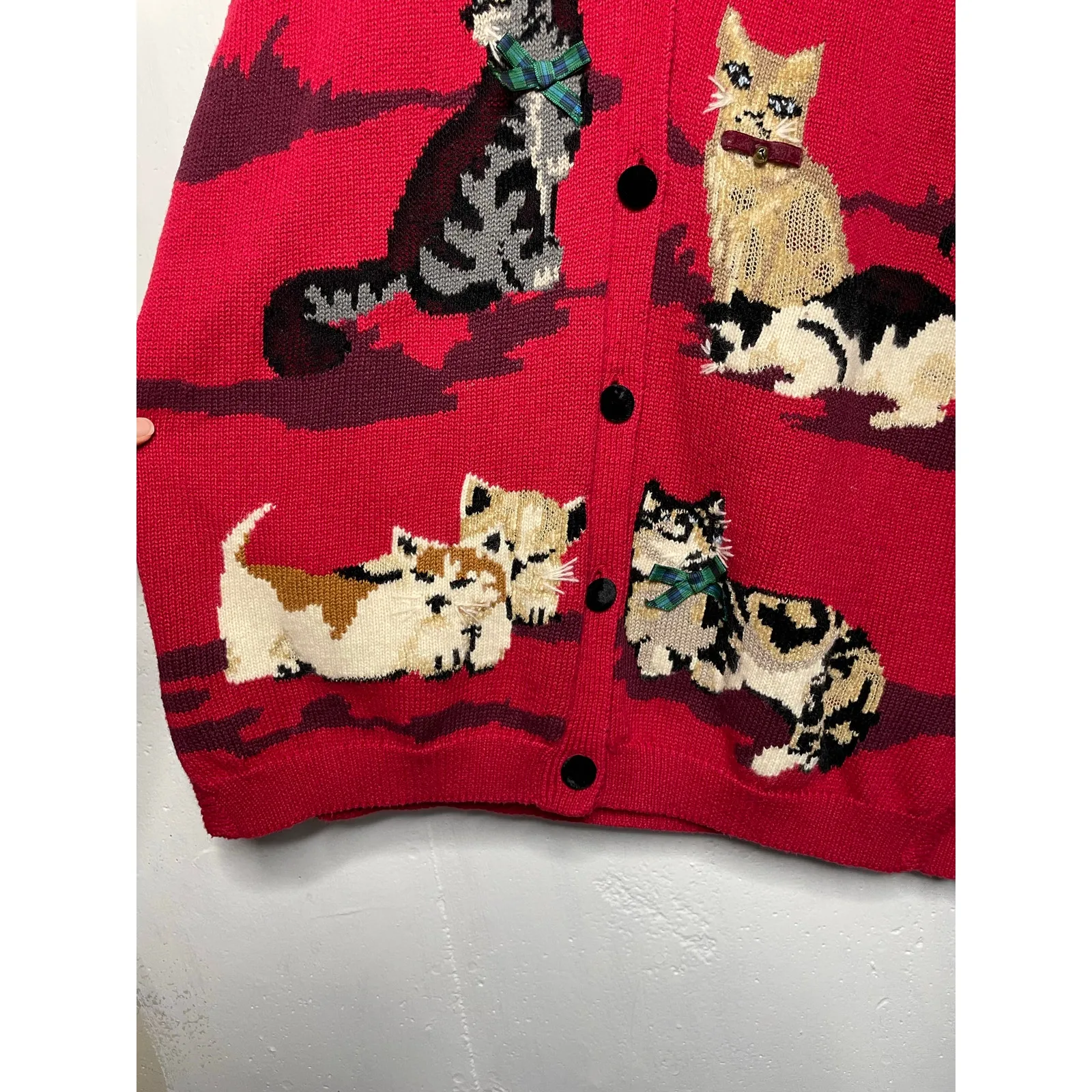 Vintage Cat sweater vest Susan Bristol Y2K 1995 Red Large - Image 6