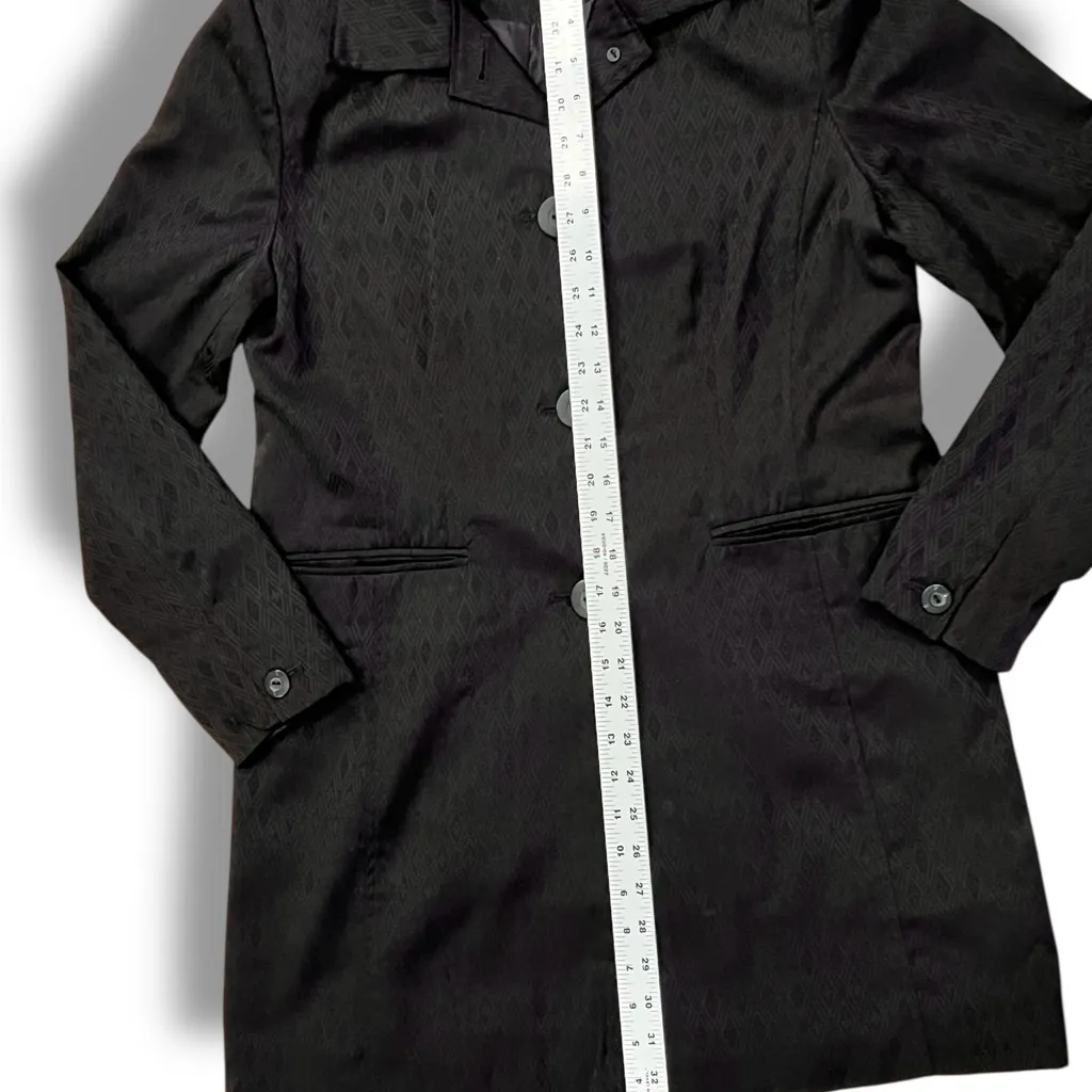 All Black Print Worthington Stretch Women Black Button Short Trench Coat Size 8 - Image 6