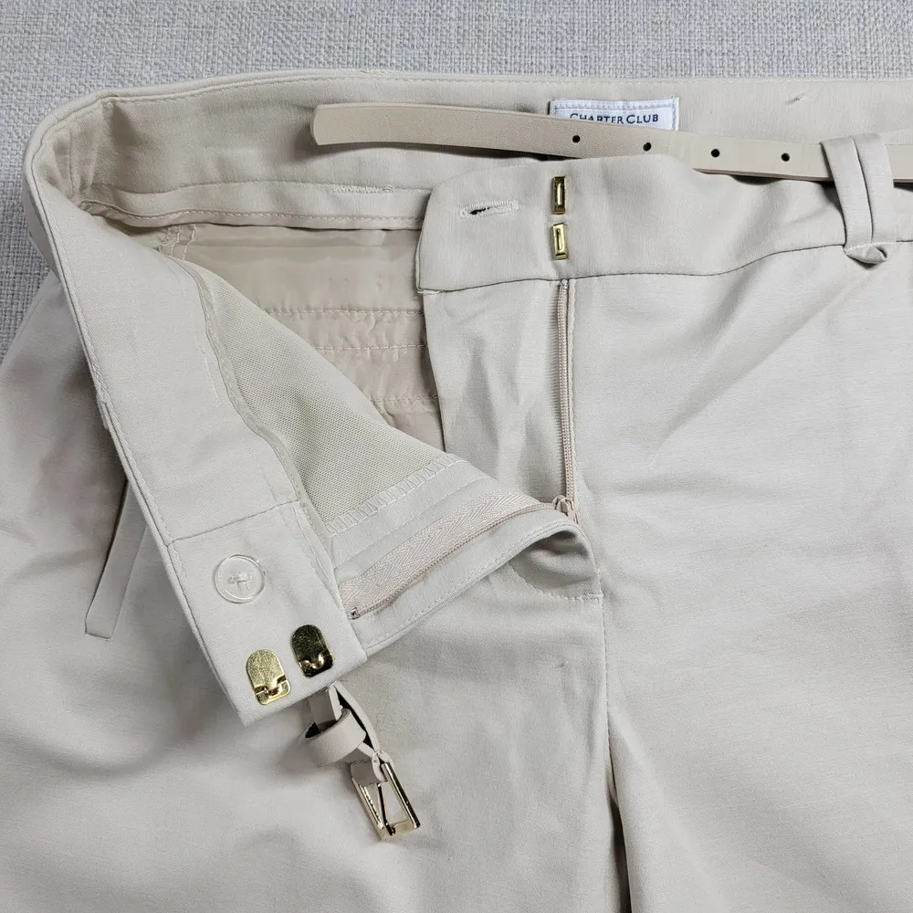 Charter Club Womens Pants Size 4 Beige Classic Fit Tummy Slimming Belted Slacks - Image 8