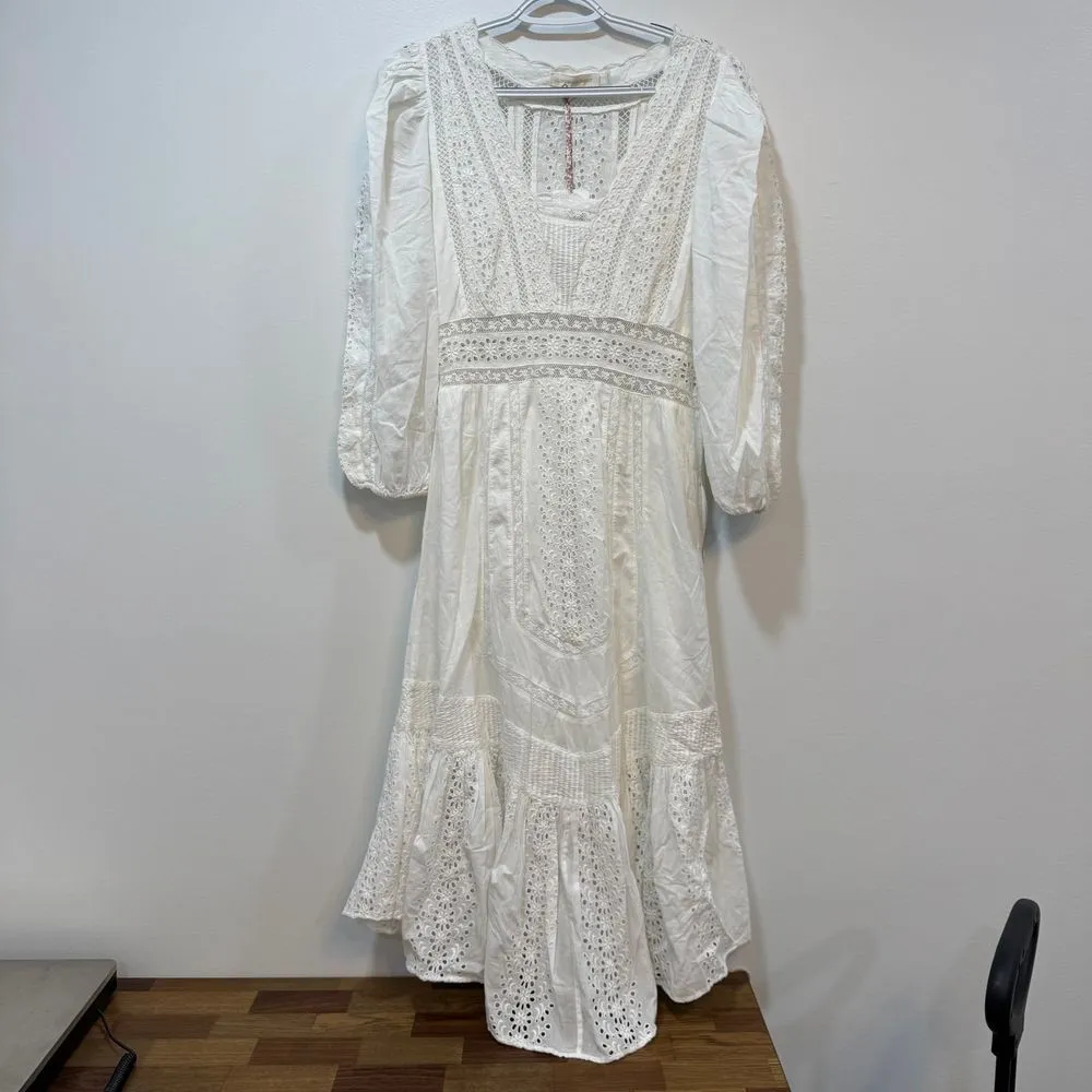 LoveShackFancy Womens Garrison Dress White Lacy Midi Ruffle Eyelet‎ NWT $495 - Image 2