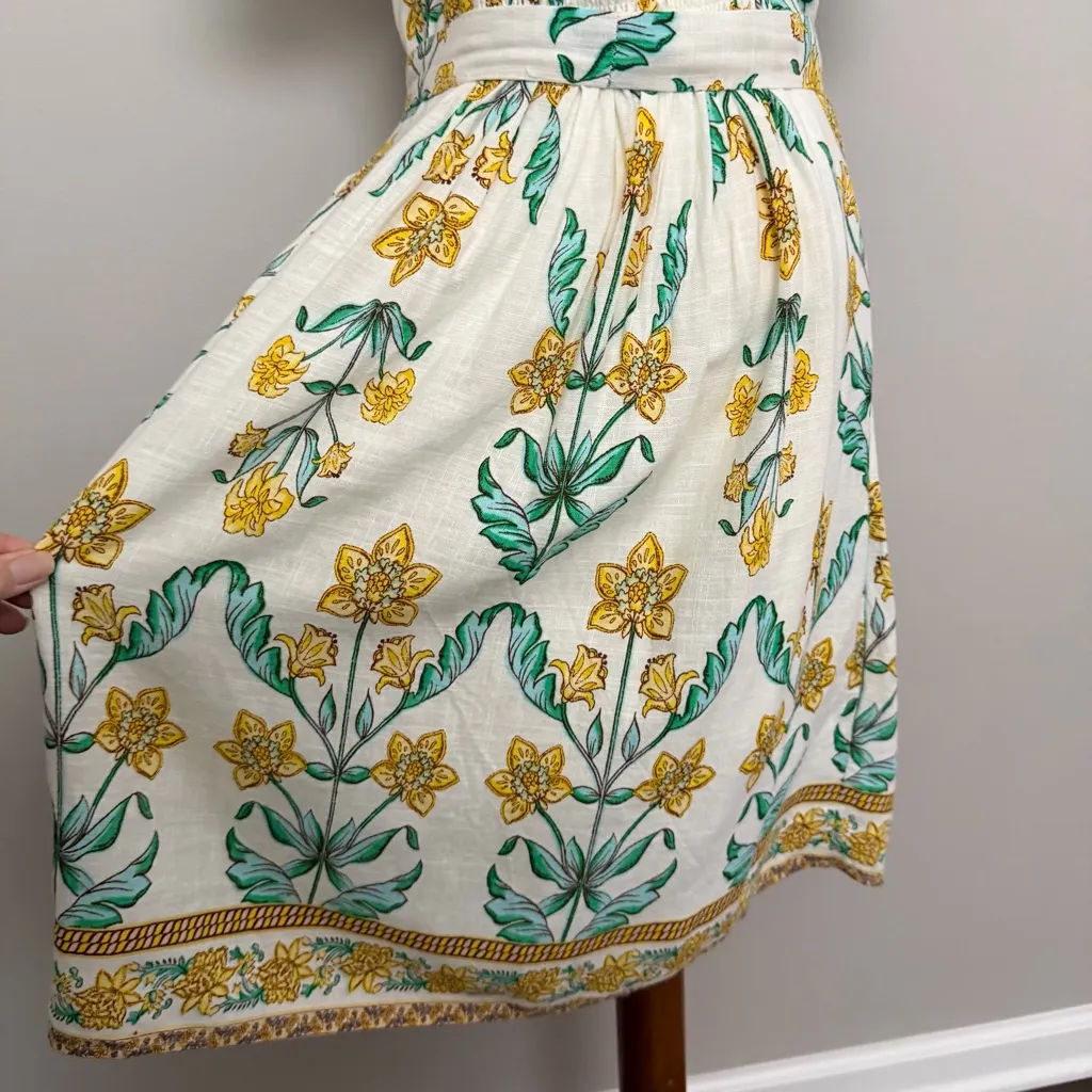 Draper James Dress Floral Linen Blend Square Neckline Lined Prairie Yellow Green - Image 8