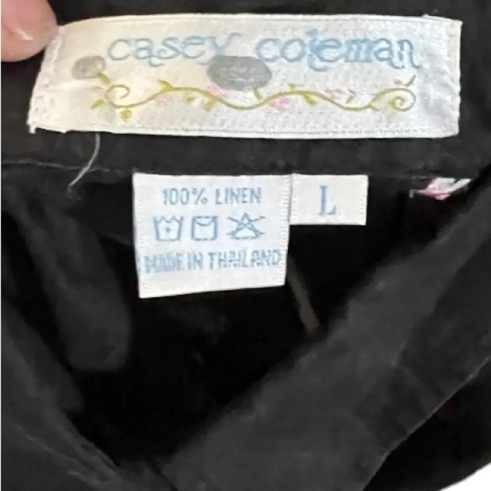Vintage Casey Coleman Linen Blouse with Flip‎ Flops Black Size L - Image 6