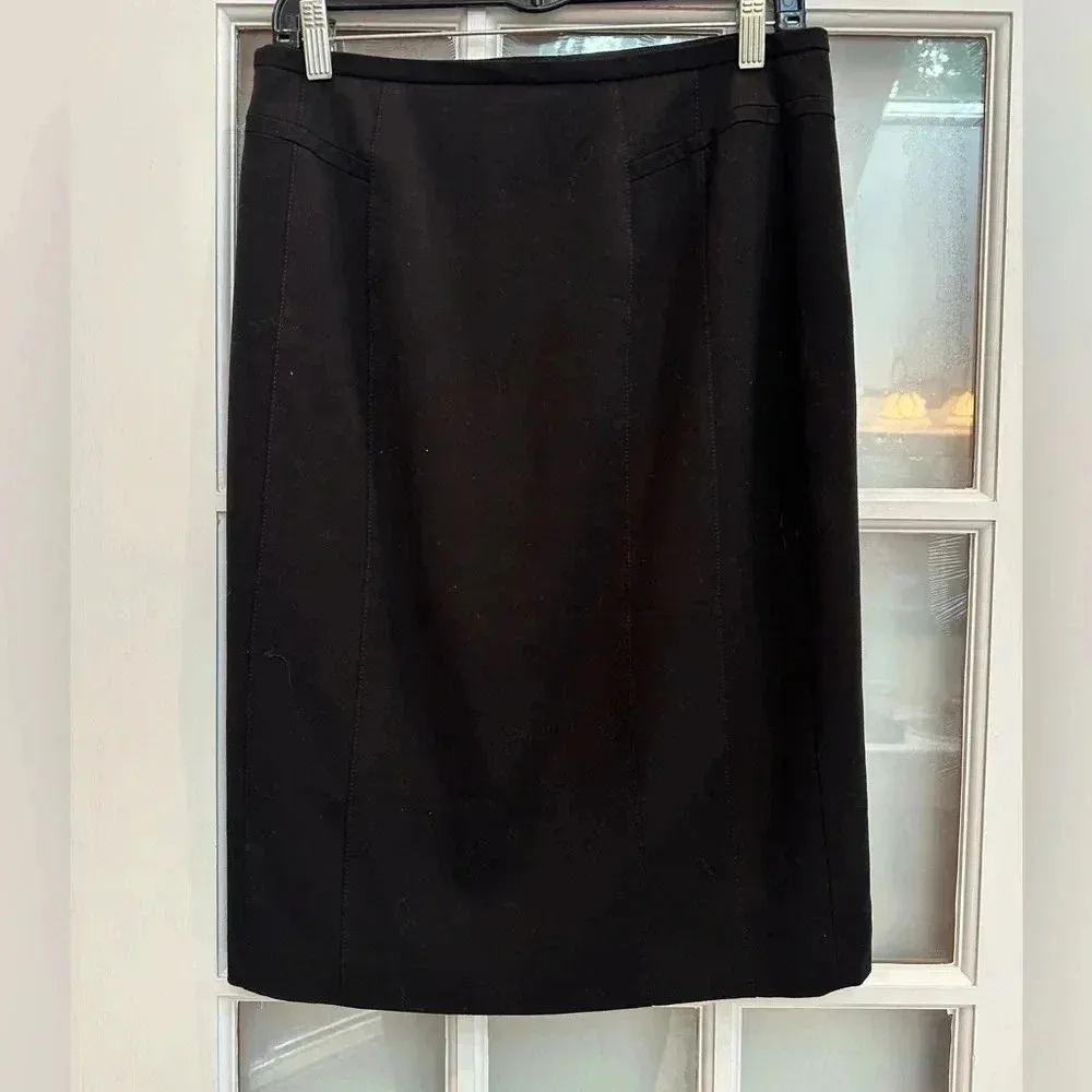 White House Black Market Classic A-Line Black Front Slit Skirt Women’s Size 8 M - Image 2