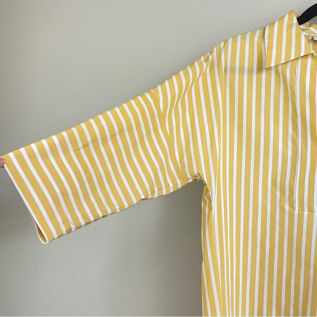 Akris Punto Yellow Striped Poplin 3/4 Sleeves Tunic Top Size 6 - Image 5