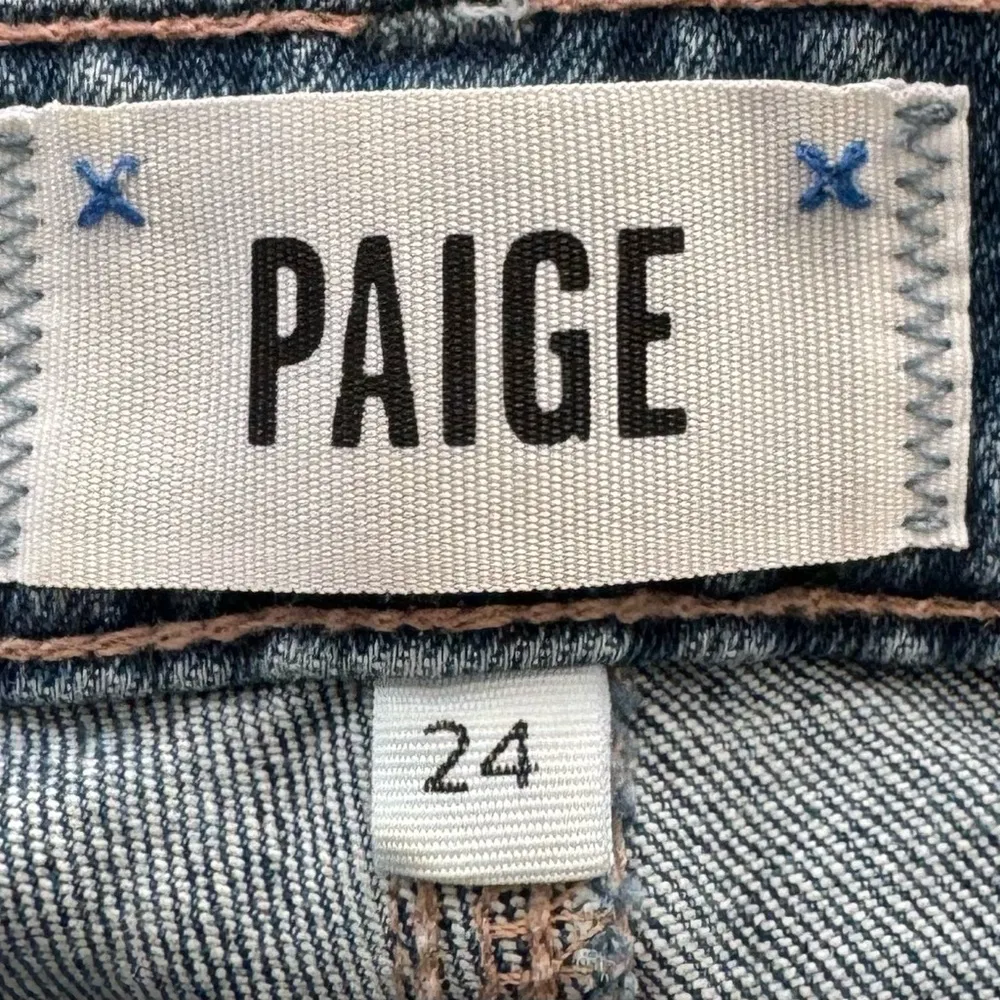 PAIGE Sarah Straight Ankle in Magda Distressed Blue high rise button fly Jean 24 - Image 6