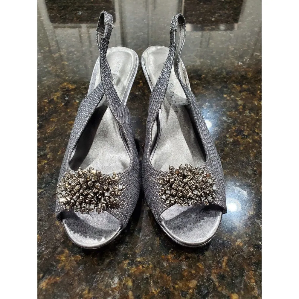 Karen Scott Women's Fabric Upper Gray Slingback Heels Casual Sandals Size 8.5 - Image 11