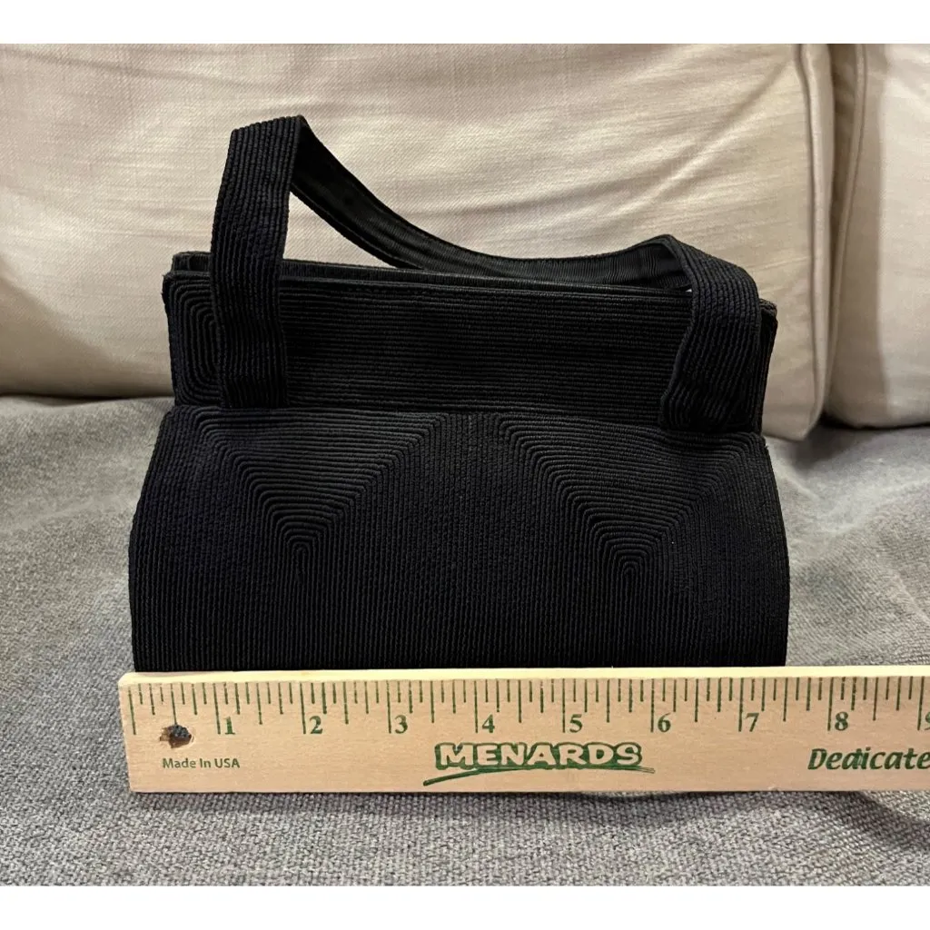 Vintage Corde Handbag 1940s Black Rayon Structured Top Handle Bag Used - Image 9