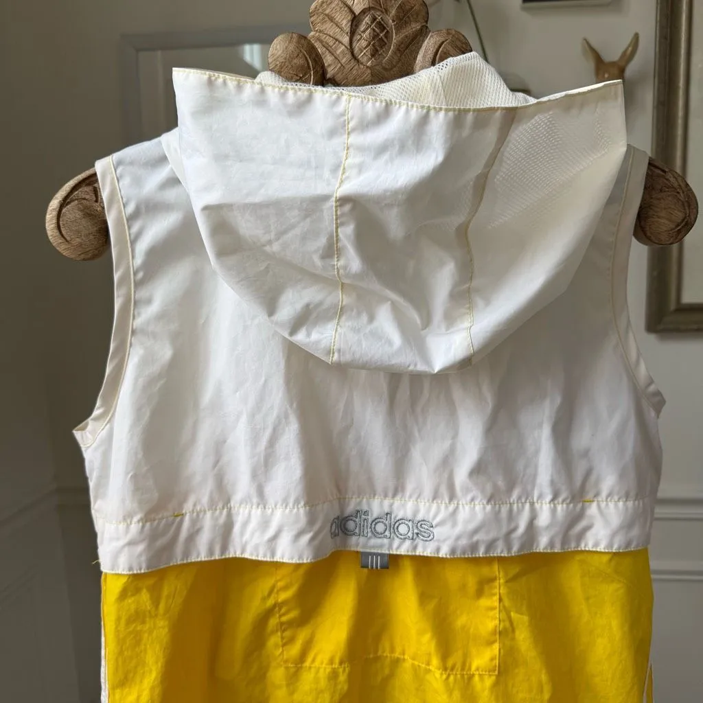 Vintage Adidas 90s Sleeveless Windbreaker Hooded Vest Yellow White M - Image 10