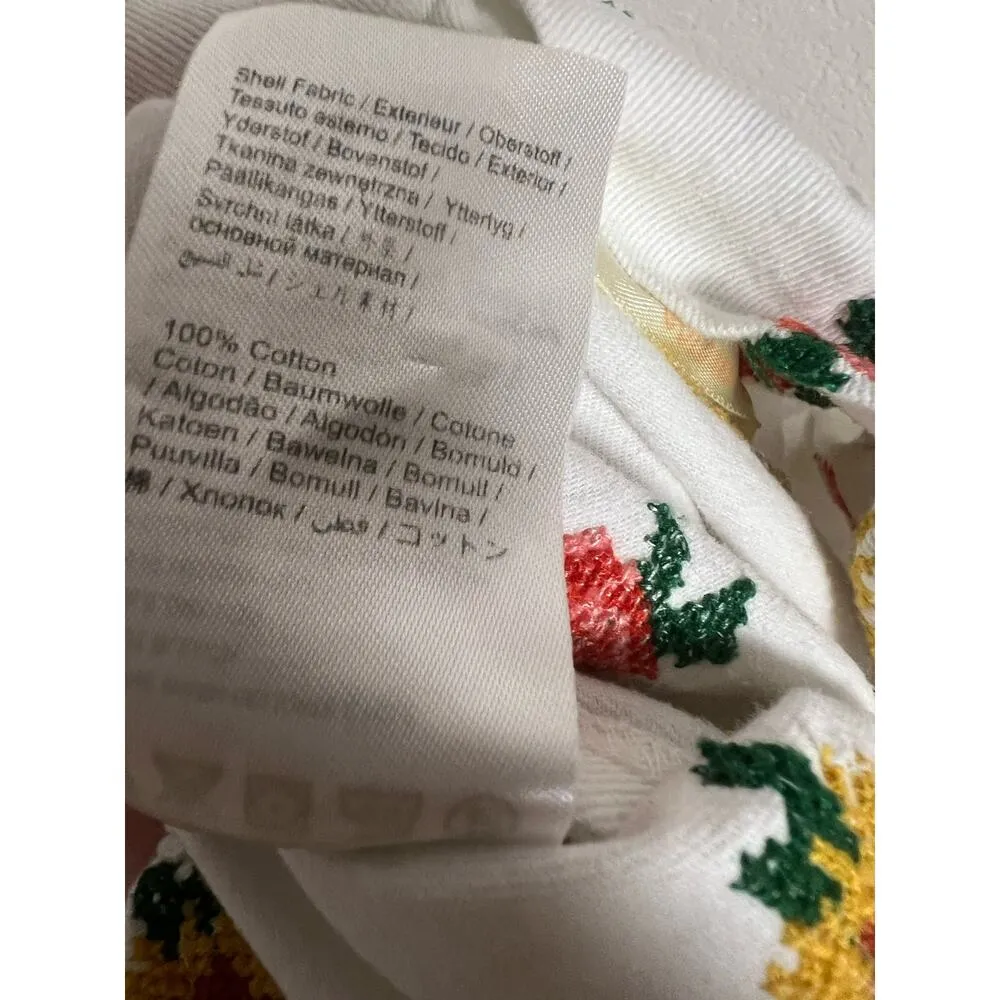 Farm Rio Mixed Flowers Embroidered White Tie Waist Straight Pants Size XS - Image 11