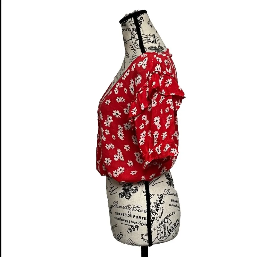 American Eagle Red Daisy Crop Top Boho Beach Peasent Y2k Retro Preppy Casual M - Image 4