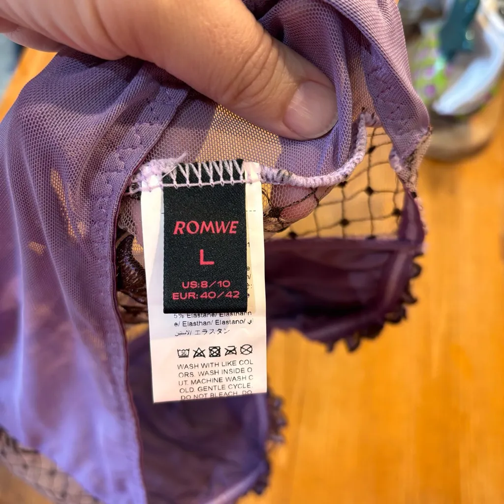 Romwe womens whimsygoth fairy floral embroidered lingerie top purple L - Image 6