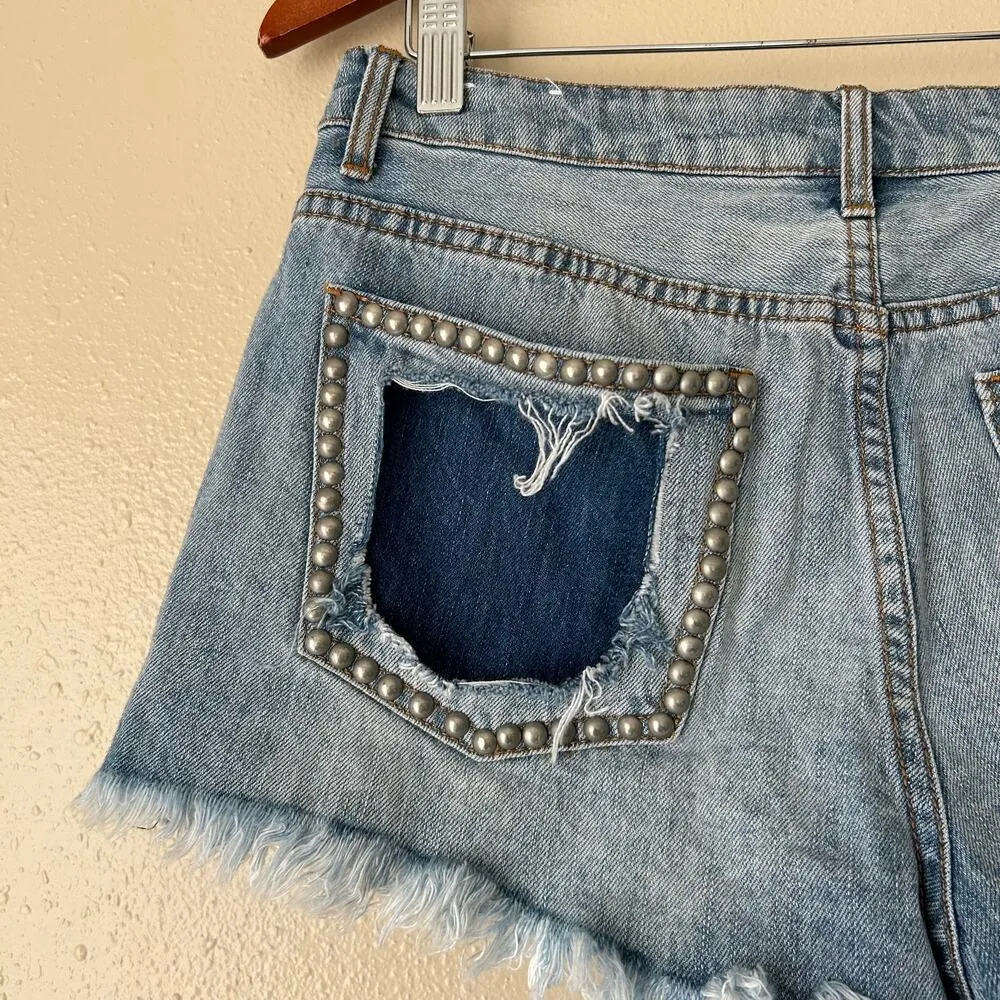 Studded Rose High Waisted Frayed Shorts Size 27 - Image 6