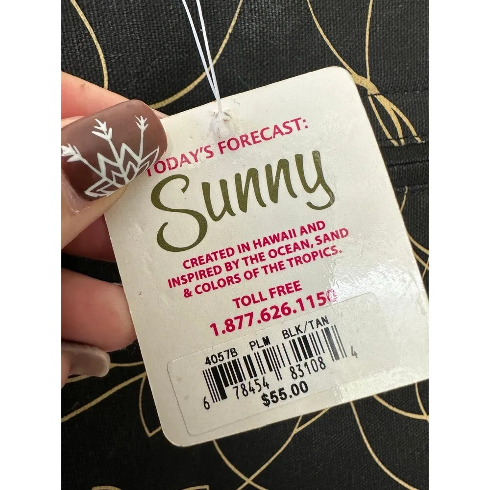 Sunny Hawaii NWT Hawaiian Abstract Floral Bamboo Handle Magnetic Close Tote Bag Black - Image 4