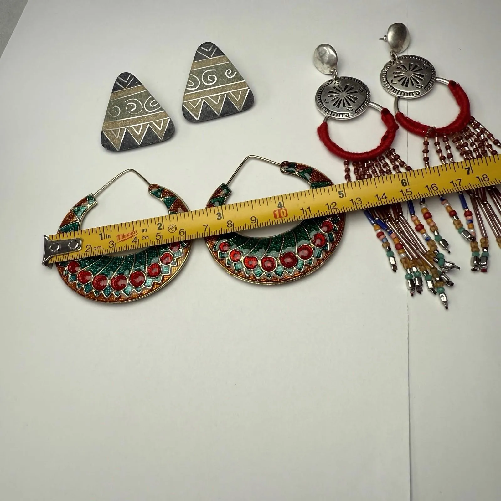 Hoop, Large Stud, Dangle Statement Colorful Mix Pierced Earrings Lot Of 3 - Image 6