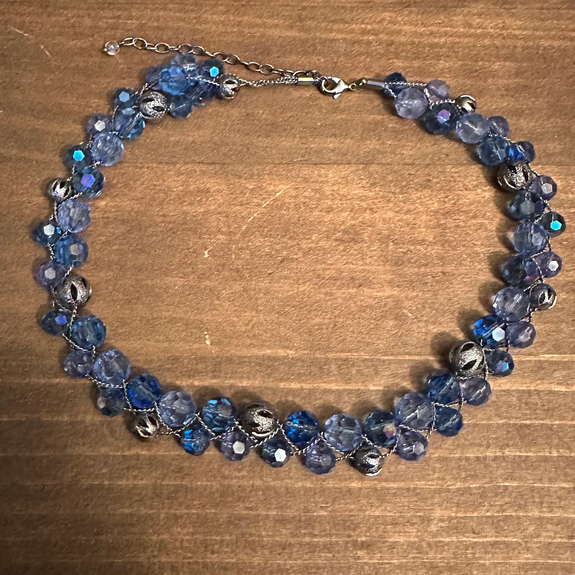 Blue Faceted Glass Crystal Bead Braided Necklace - Image 3